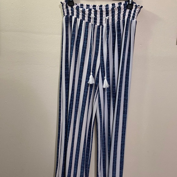 west loop Pants - WESTLOOP WOMEN’S PALAZZO PANTS WHITE AND BLUE